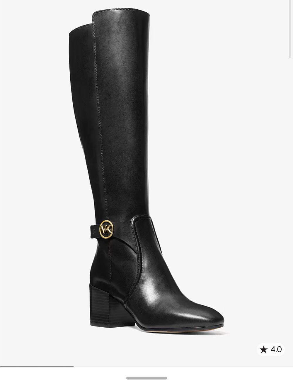 MK Carmen Logo Black Leather Knee-High Block Heel Boot